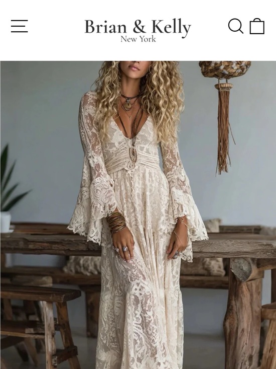 Brain & kelly new york Dresses & Skirts - Cream Lace Bohemian/Renaissance Maxi Dress with Bell Sleeves